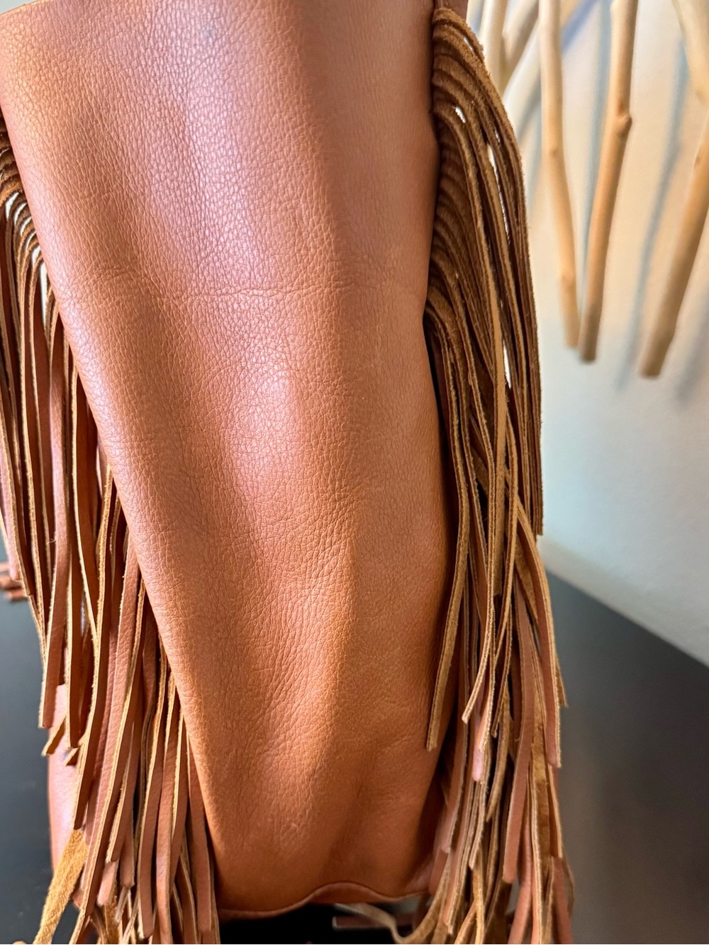 Gorgeous genuine leather fringe tote in a rich cognac brown 🤎 - Picture 5 of 7